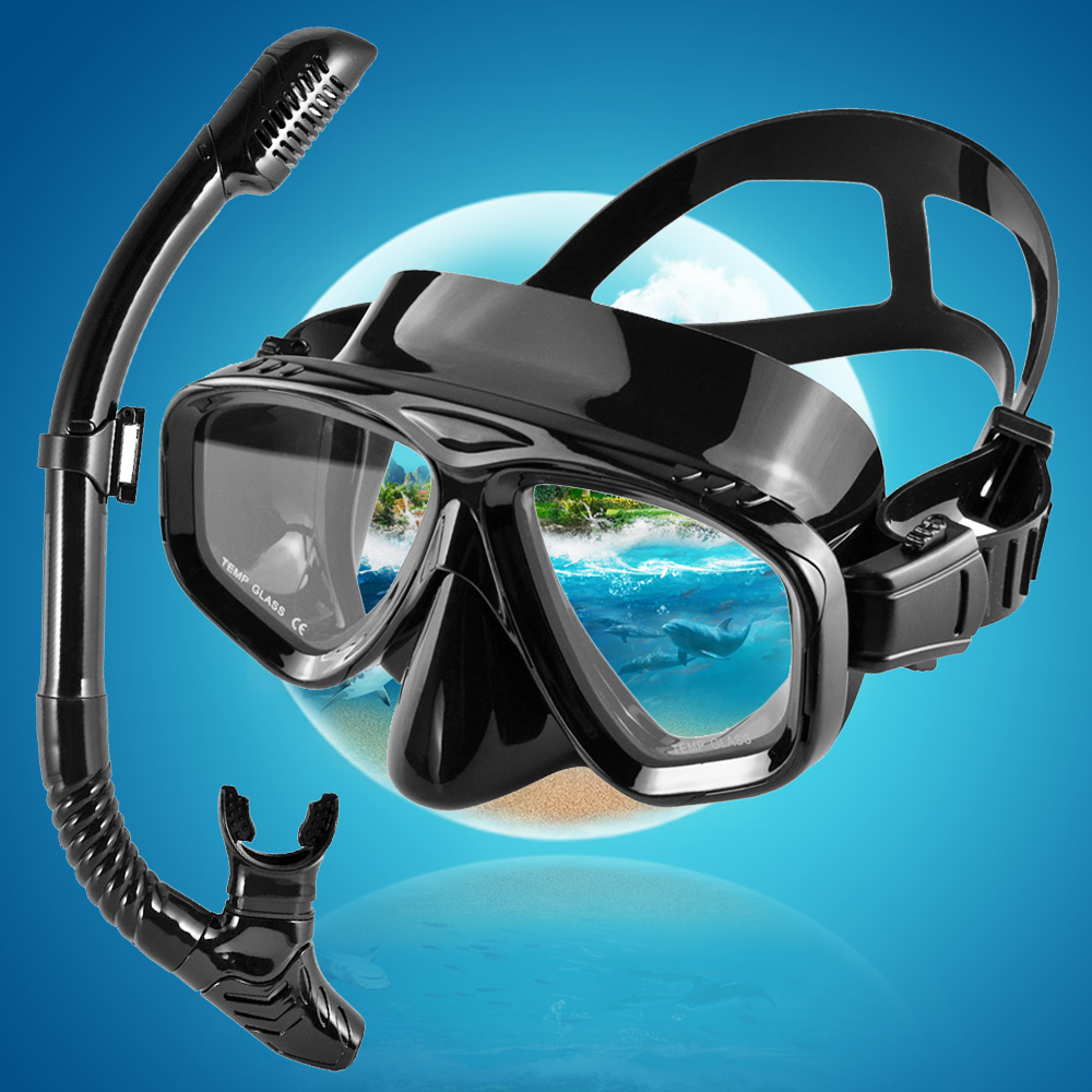 Freediving Mask Set - Trockenes Schnorchel-Set, Tauchmaske, professionelle Tauch-Schwimmbrille, auslaufsicher,