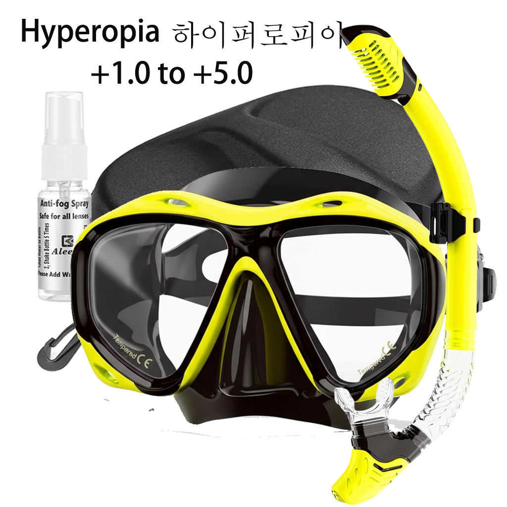 Freediving Mask Set - Tauchmaske +1,0 bis +5,0, Antibeschlag-Schnorchel-Tauchset aus